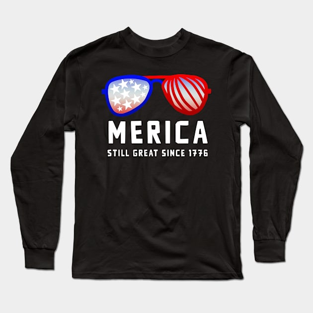 Merica 4th of July Shades Design 2 Long Sleeve T-Shirt by Eyanosa